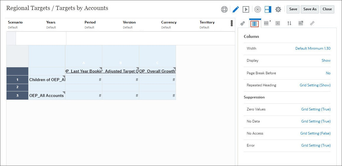 Review column properties